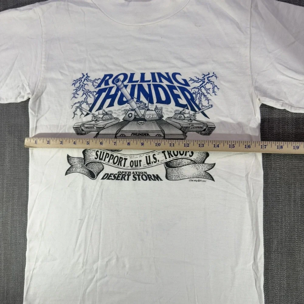 Vintage Rolling Thunder Shirt Mens Small White Desert Storm Tee Gateway Tees USA